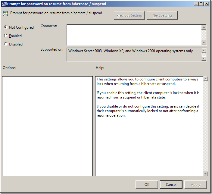 Group Policy Setting of the Week 11 — Prompt for password on resume from hibernate /suspend