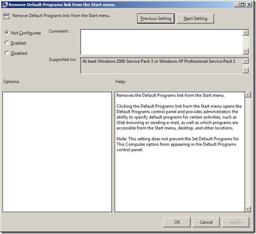Group Policy Setting of the Week 10 — Remove Default Programs link from the Start menu