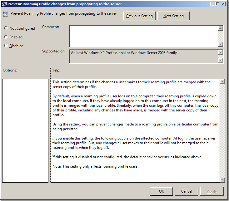 Group Policy Setting of the Week 16 — Prevent Roaming Profile changes from propagating to the server