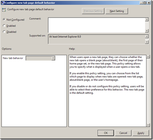 Hotfix: “Configure new tab page default behavior” does not work