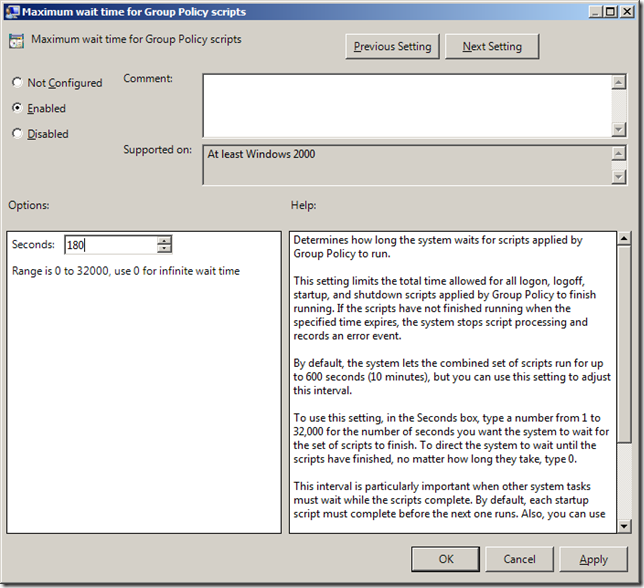 Group Policy Setting of the Week 28 – Maximum wait time for Group Policy scripts