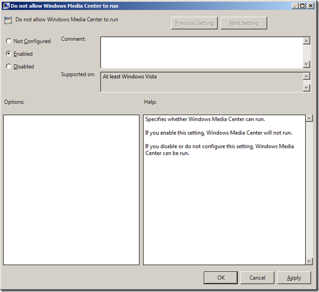 Group Policy Setting of the Week 34 — Do not allow Windows Media Center to run