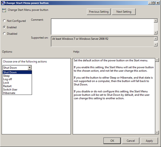 Group Policy Setting of the Week 37 – Change Start Menu power button