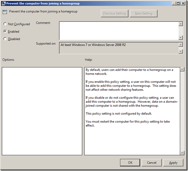 Group Policy Setting of the Week 41 – Prevent the computer from joining a Homegroup