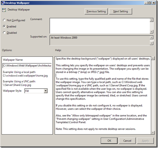 Using Group Policy to configure Desktop Wallpaper (“Background”)