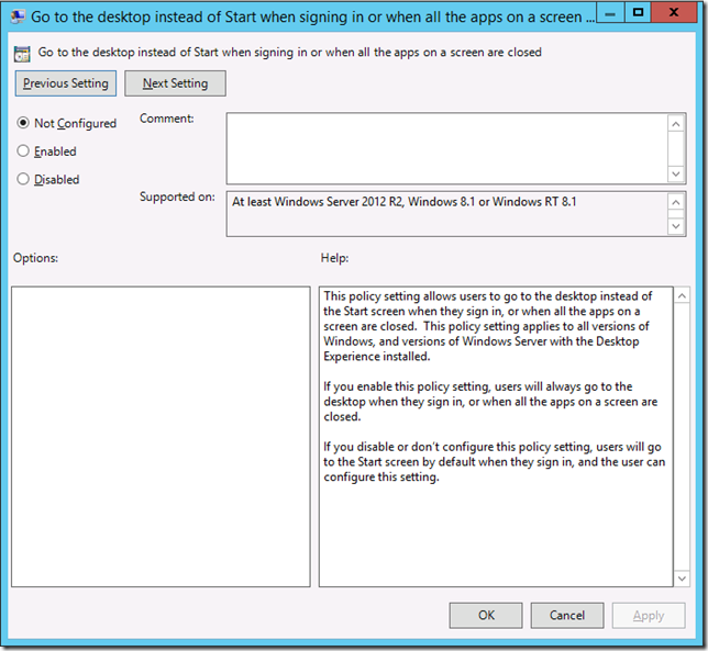 Native Boot to Desktop Group Policy Support for Windows 8.1