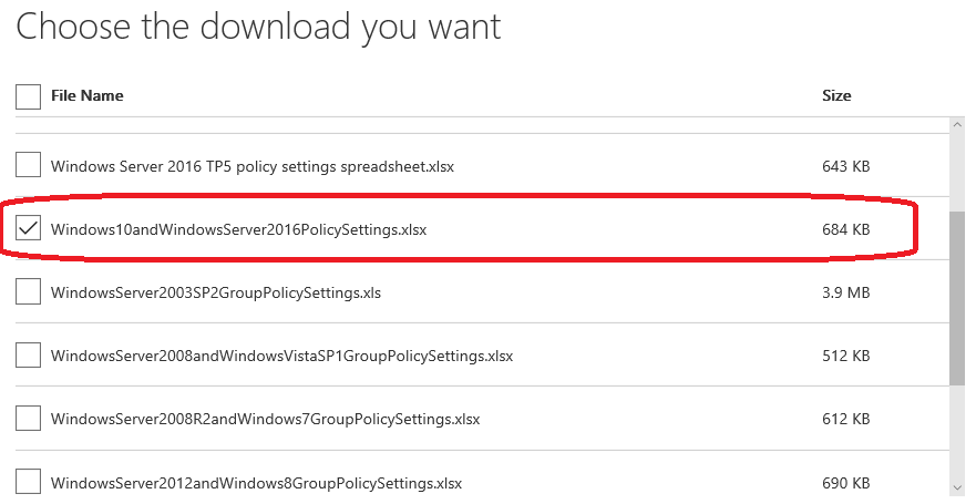 Windows 10 1607 Group Policy Spreadsheet