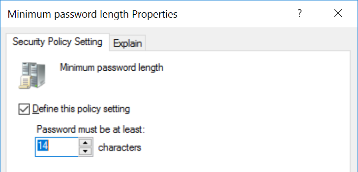Group Policy Updated to support 20 Character Minimum Password Length